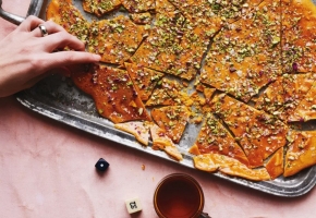 Saffron–Rose Water Brittle with Pistachios and Almonds, Sohan a recipe for Newruz