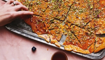 Saffron–Rose Water Brittle with Pistachios and Almonds, Sohan a recipe for Newruz